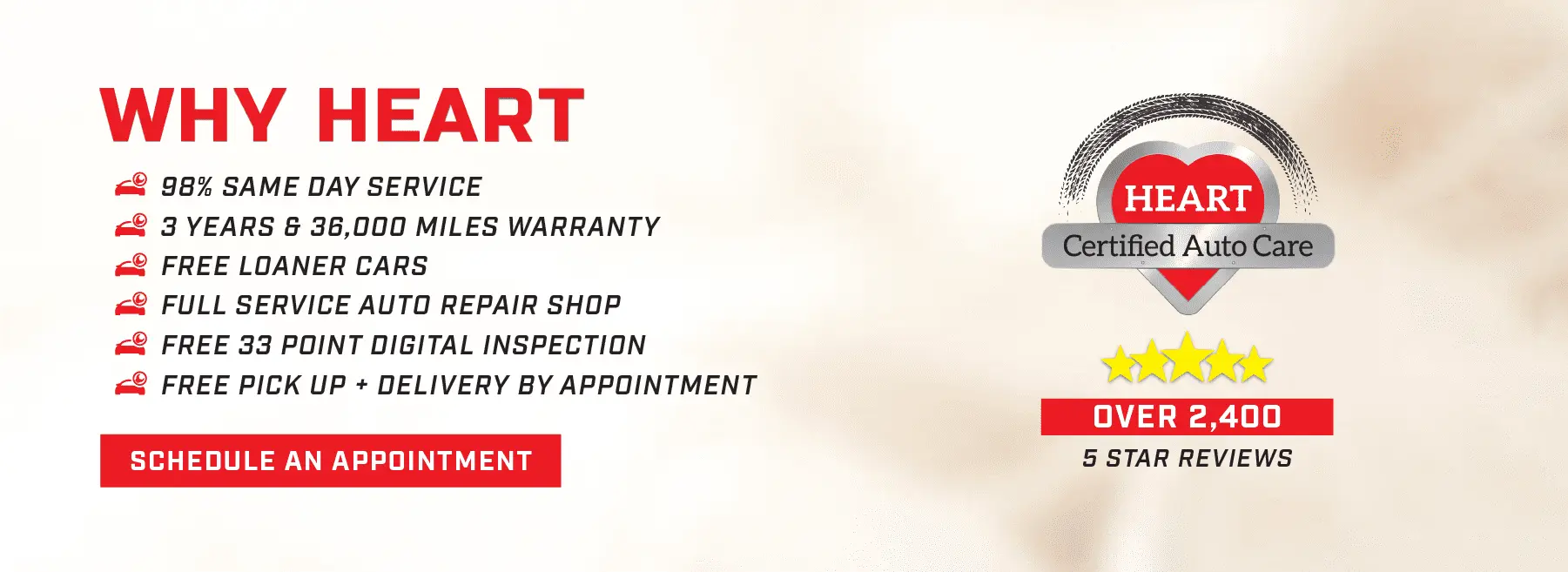 Why Heartautocare – trusted auto care with same day service and 3 year warranty