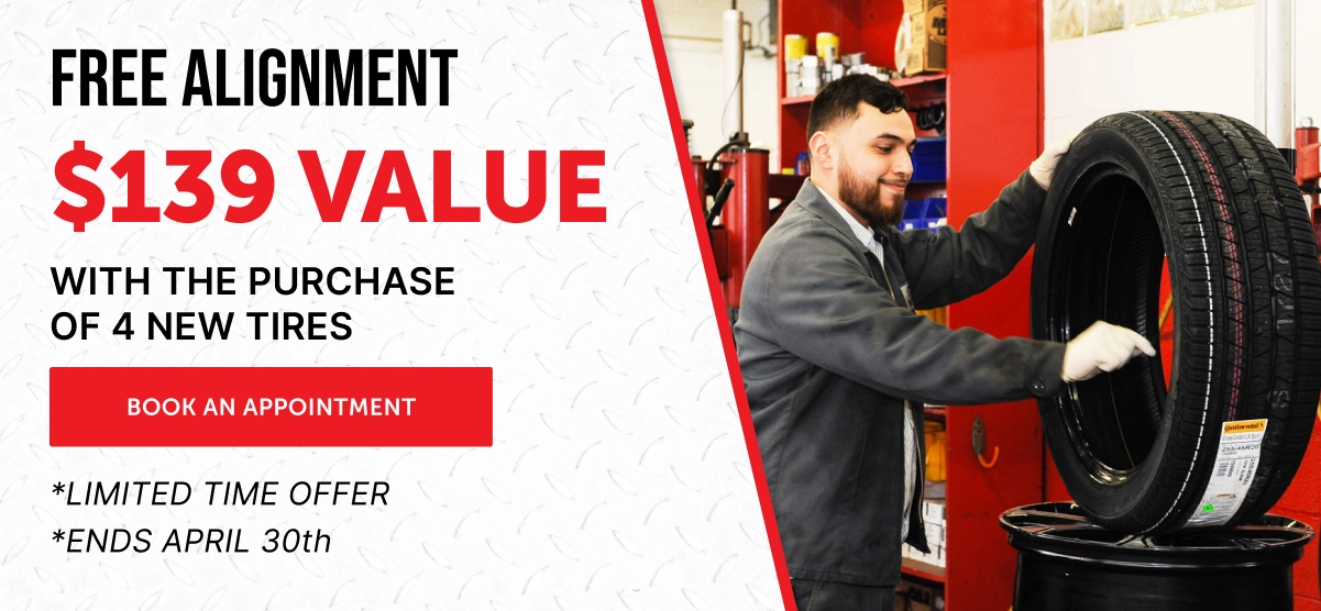 Limited time offer: $139 free alignment with the purchase of 4 new tires