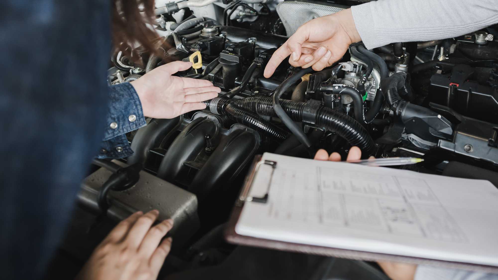 Transmission fluid check on a vehicle in Libertyville shop
