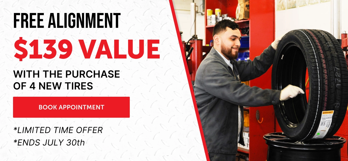 Limited time offer: $139 free alignment with the purchase of 4 new tires