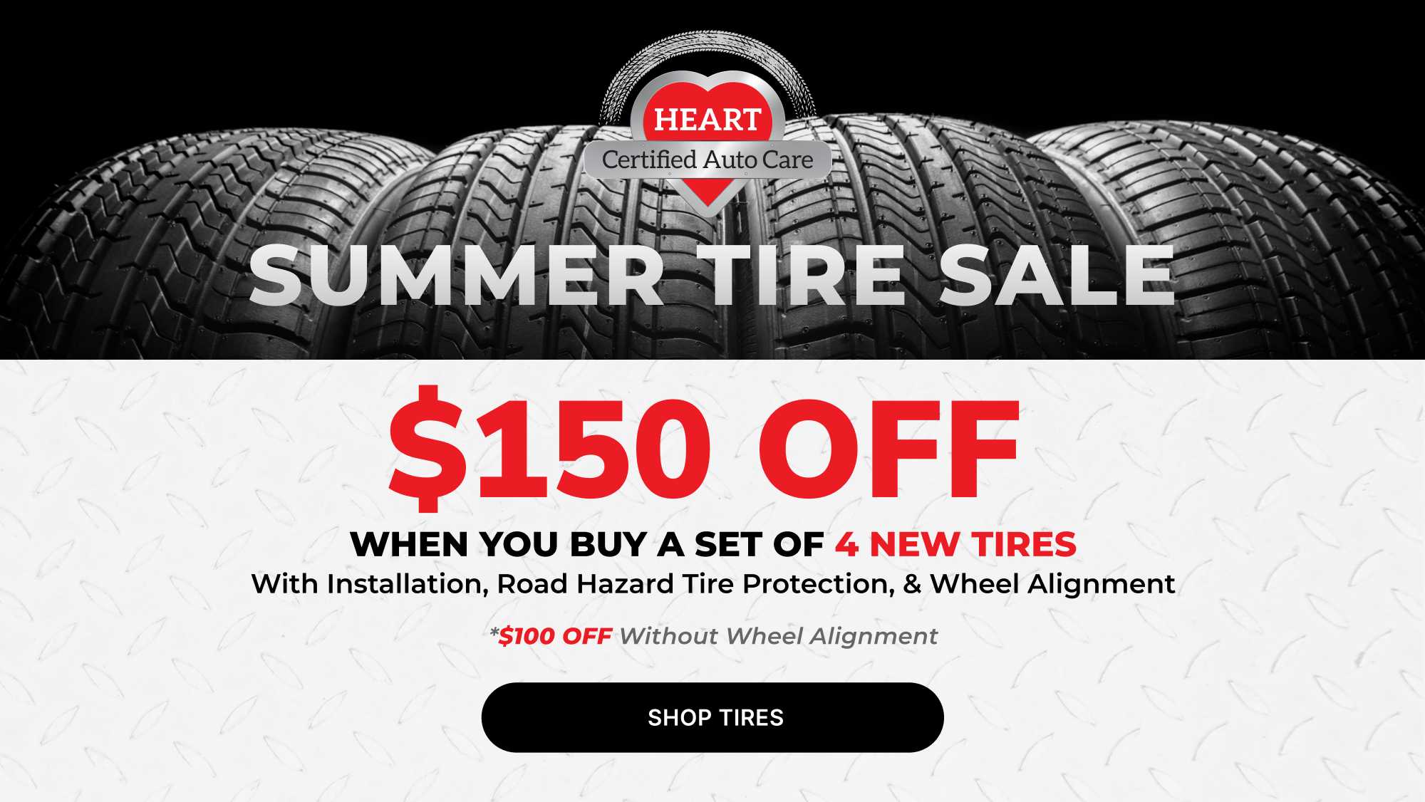 Technician installing new tires during Tire Specials at HEART Certified Auto Care