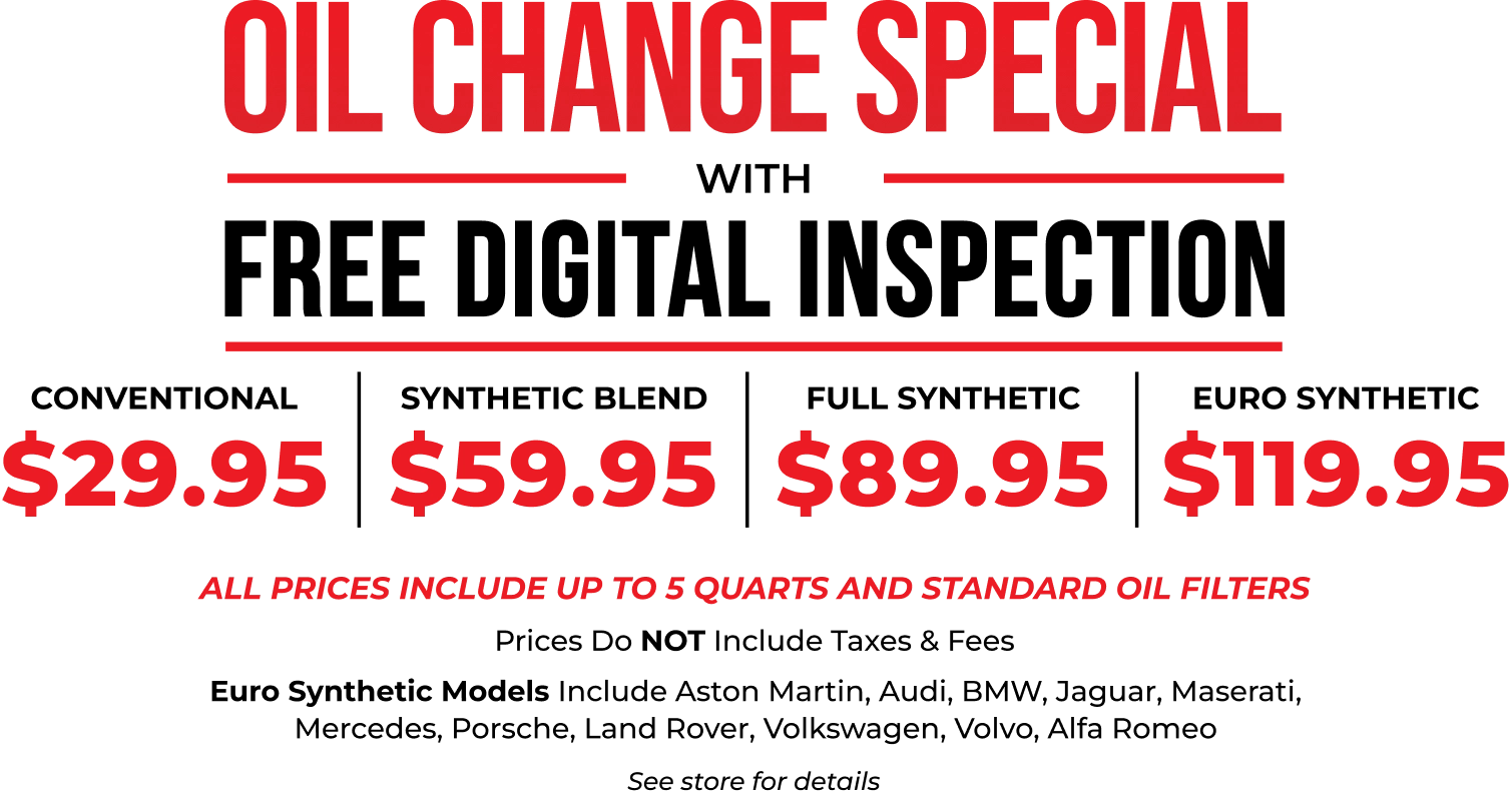 Oil change pricing details and promotion information