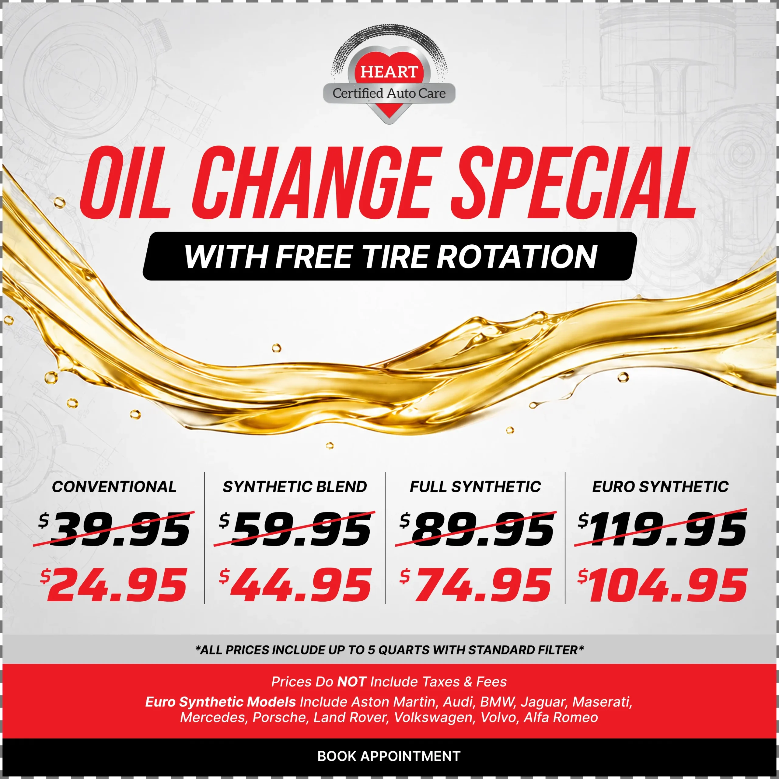 Oil change with free tire rotation