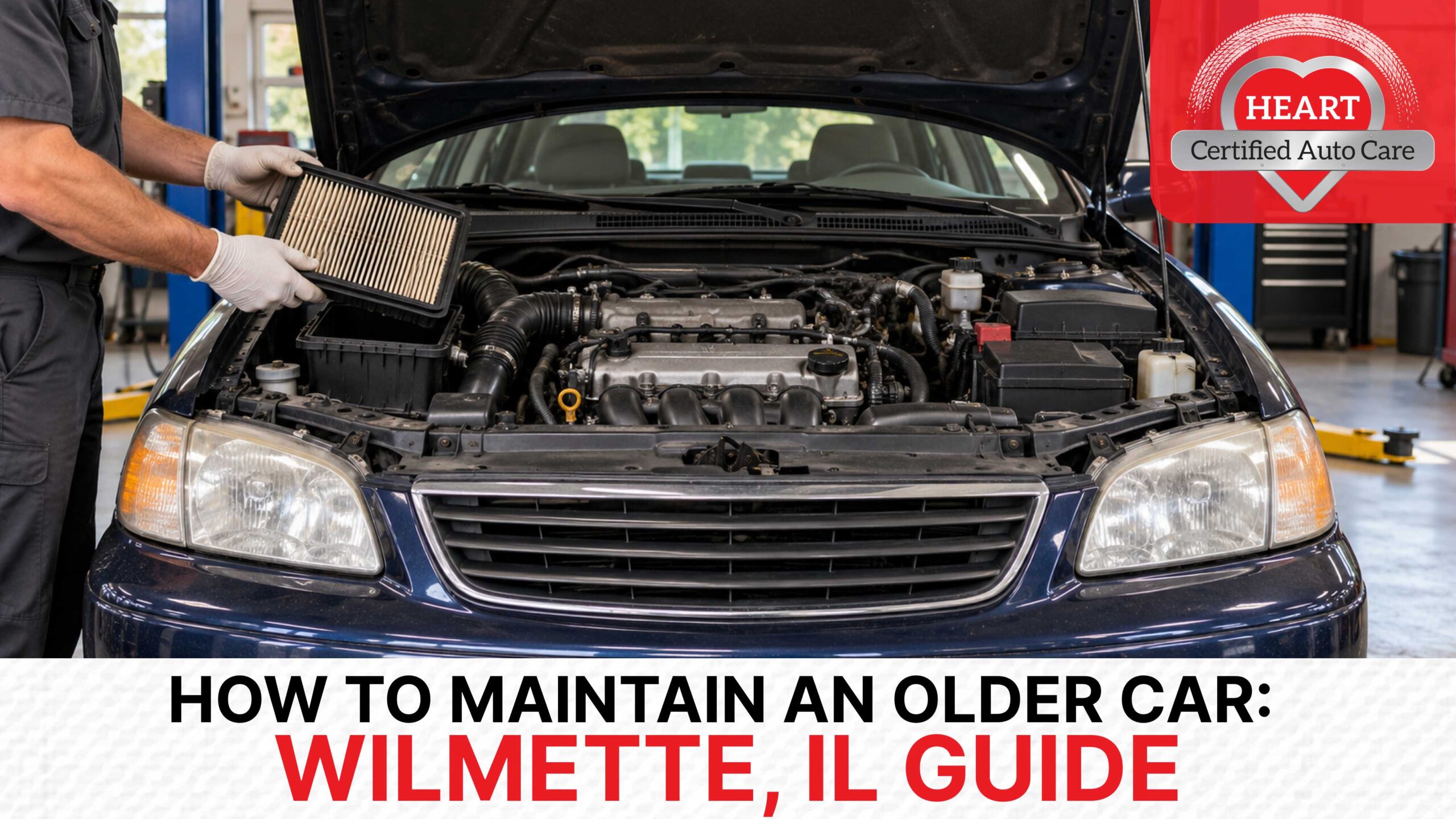 Older car receiving maintenance inspection in Wilmette IL